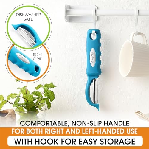 Spring Chef Swivel Vegetable Peeler for Kitchen w/Soft Grip Handle, Teal