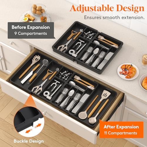 Lifewit Utensil Organizer for Kitchen Drawer, Expandable Cooking Tray