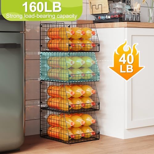 Jakyitvi 4 Pack XXL Stackable Wire Storage Basket, Extra Large Capacity Pantry Organizer and Storage, Muti-Purpose for Fruit Vegetable Basket & Toy Bin & Snack Organizer