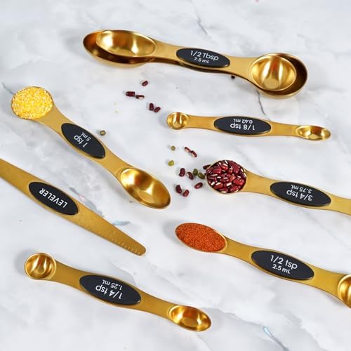 18-Pc Magnetic Measuring Cups and Spoons Set, with Lid, Golden