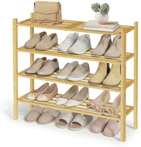 SONGMICS Bamboo Shoe Rack, 4-Tier Stackable Shoe Organizer, for 15-20 Pairs