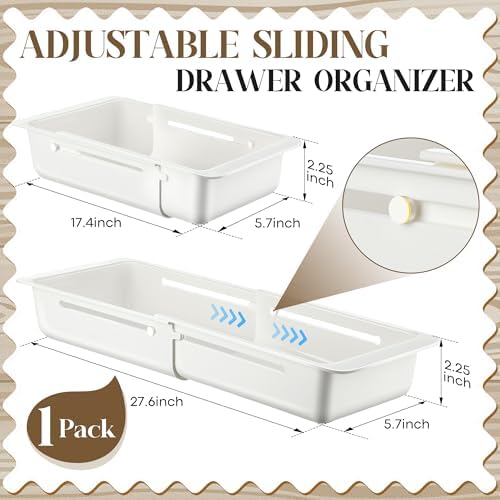 1 Pack Deep Drawer Organizer Adjustable Storage Bin(17.4-27.6")
