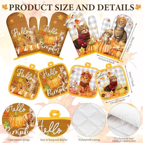 Silifine 12 Pcs Fall Pumpkin Cat Pot Holders Oven Mitts Kitchen Towels Set