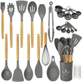 33 Pcs Silicone Kitchen Cooking Utensils Set, Wood Handle & Holder