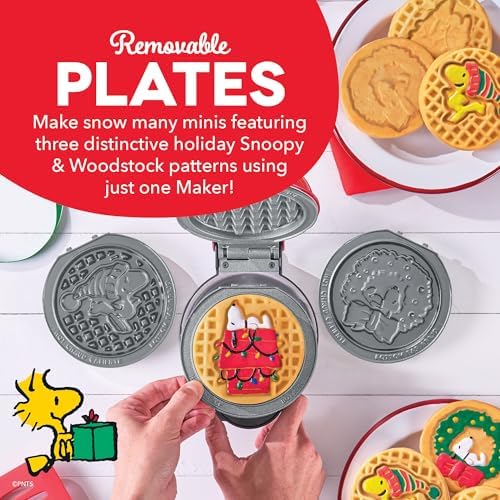 Peanuts x Dash Snoopy Holiday MultiMaker Mini Waffle Maker, Ceramic, Red
