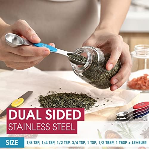 Spring Chef Stainless Steel 8 Magnetic Measuring Spoons, 2 Pack, Multicolor