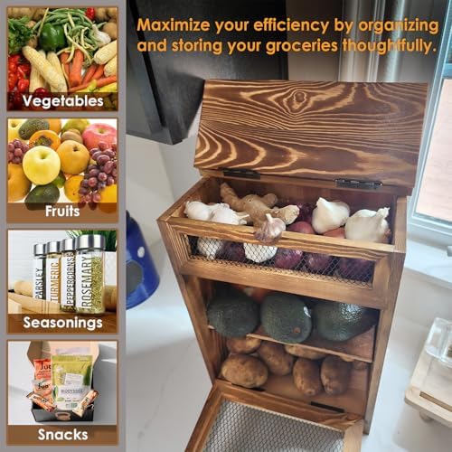 Ikee Design Free Assemble Wood Countertop Potato and Onion Storage Cabinet