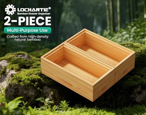 Small Bamboo Kitchen Drawer Organizer Boxes 6" x 3" Stackable Wood Tray