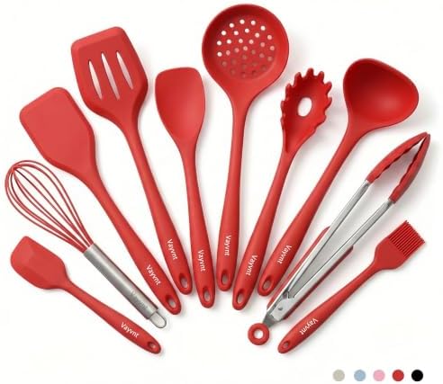Vayvnt Cooking Utensils Set Silicone, 10PC Kitchen Utensil for Cooking, Red
