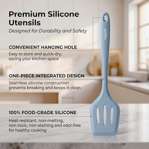 Vayvnt Silicone Cooking Utensil Set, 10PCS Utensils for Non Stick Pan, Blue