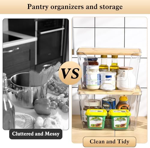 4 Set Stackable Storage Plastic Container with Removable Bamboo Cover