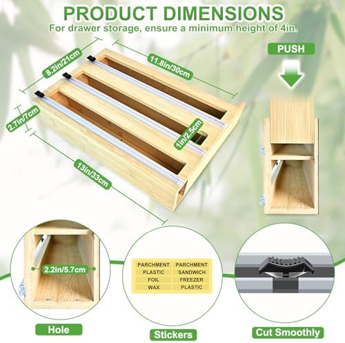 MSJGA Magnetic Plastic Wrap Dispenser with Cutter for Drawer&Refrigerator