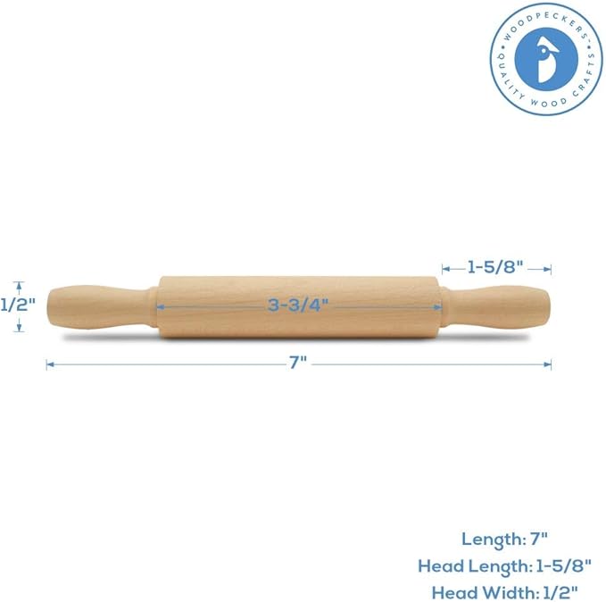 Wooden Mini Rolling Pin, 7 Inches Long, Baking in the Kitchen, by Woodpeckers - Image 2