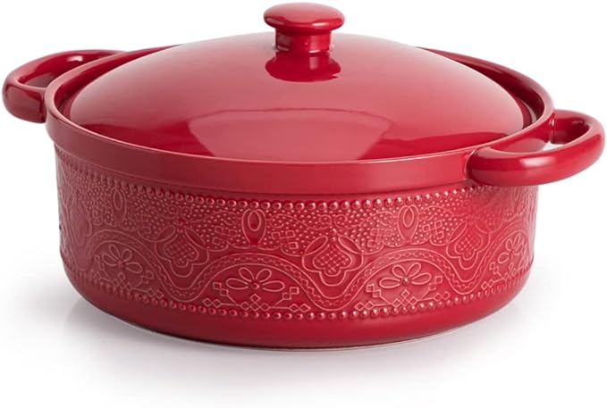 FUN ELEMENTS Casserole Dish, 2 Quart Lace Emboss Casserole Dish by IntoYourHouseOntoYourTable
