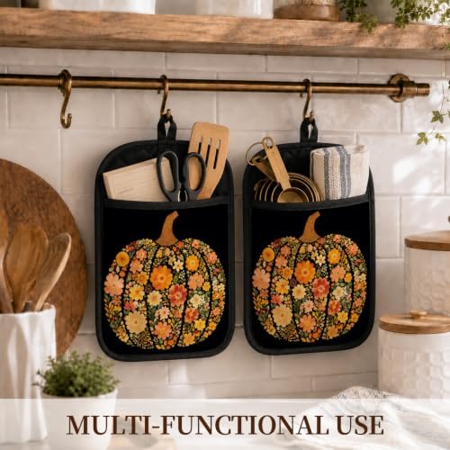 Boho Floral Pumpkin Fall Pot Holders for Kitchen 2 Pack Set