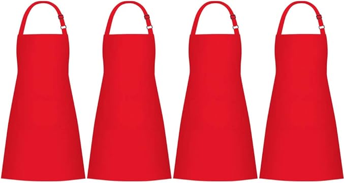 Jubatus 4 Pack Bib Aprons with 2 Pockets Cooking Chef Kitchen Apron by Jubatus