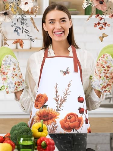 Bencailor 6 Pcs Fall Vintage Floral Aprons Gifts for Women with Pockets