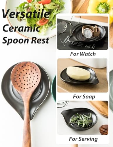 LAUCHUH Spoon Holder for Stove Top, Ceramic Spoon Rest for Kitchen Counter