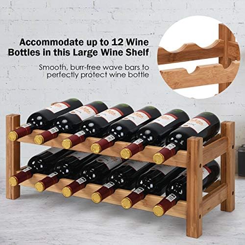 COSTWAY 12 BottlesWine Rack, 2-Tier Bamboo Wine Display Rack (Nature)