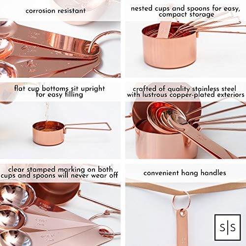 Styled Settings Copper Measuring Cups and Spoons Set, 8-Piece