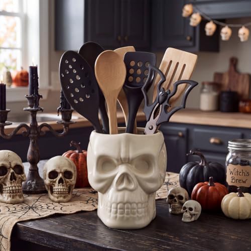 Yungyan Ceramic Skull Utensil Holder for Kitchen Gothic Kitchen Accessories