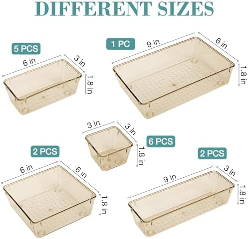 16 PCS Drawer Organizer Set, 5 Size Bathroom and kitchen organizer Trays
