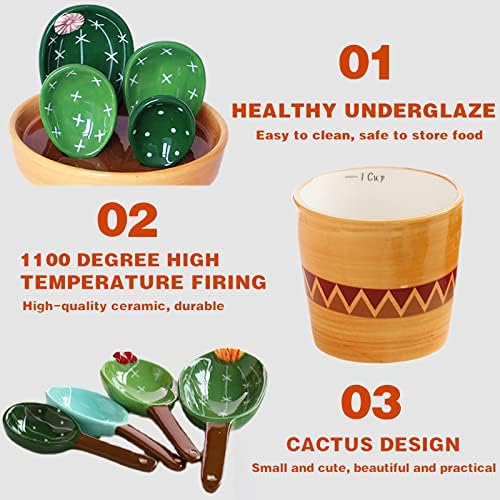 Cactus Measuring Spoons Set in Pot, Cute Ceramic Measuring Cups