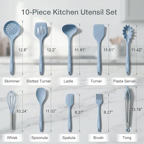 Vayvnt Silicone Cooking Utensil Set, 10PCS Utensils for Non Stick Pan, Blue