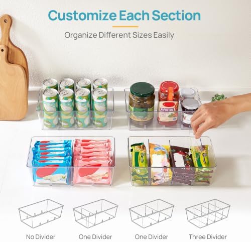 Vtopmart 4 Pack Pantry Organizer Bins with Lids, Removable Dividers