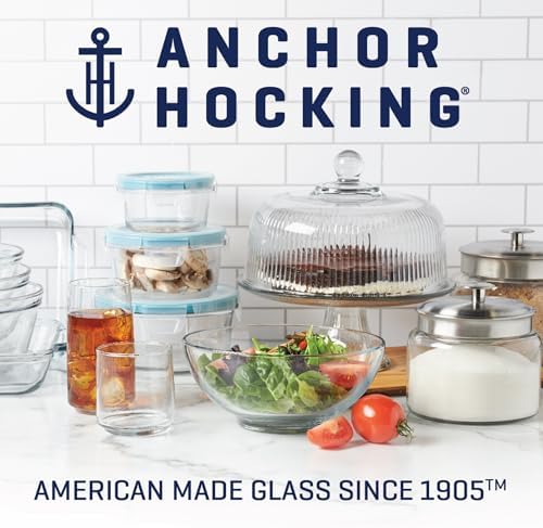 Anchor Hocking 16 Piece Glass Storage Containers with Lids (8 Glass Food Storage Containers & 8 Navy Blue SnugFit Lids)