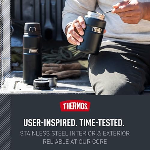THERMOS Stainless King Food Jar with Bowl, 24oz, Matte Steel