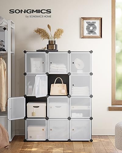 SONGMICS 12 Cube Storage Organizer with doors，Plastic stackable cube shelf