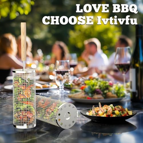 Rolling Grill Basket, Grilling Accessories, Outdoor Camping, Gifts for Men