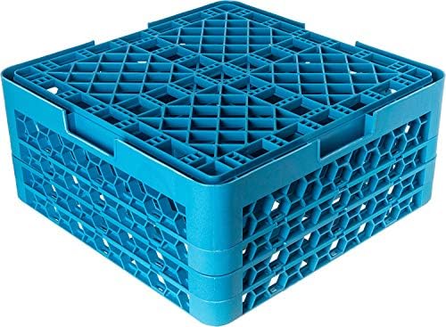 Carlisle FoodService Products OptiClean 25-Compartment Glass Racks With 3 Extenders for 3.19" Cups – Glass Racks for Restaurants Scratch-Resistant Texture, Blue