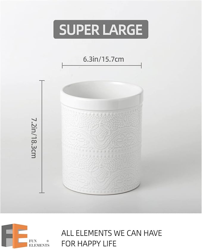 FUN ELEMENTS Kitchen Utensil Holder, 7.2" Super Large Utensil Crock Heavy and - Image 5