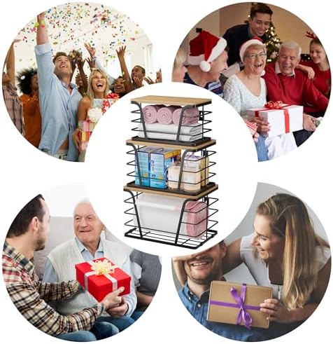 TIDIIABODE 3 Pack Stackable Pantry Organizer, Trash Bag Dispenser Under Sink, Kitchen Organization and Storage, Kitchen Counter Organizer, Black