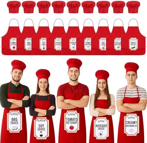 Reallnaive 9 Sets Halloween Condiment Group Apron&Hat