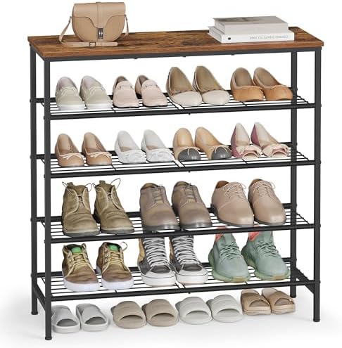 VASAGLE Shoe Rack, 5 Tiers, 18-24 Pairs, Metal Organizer Shelf