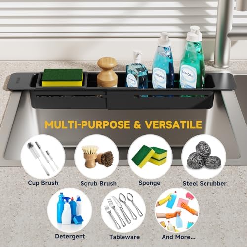 NiHome Extendable Kitchen Sink Caddy Extra Long Brush Sponge Storage Holder