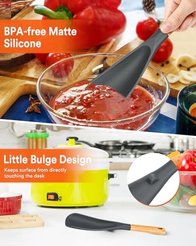 Badiano Silicone Cooking Spoon for Nonstick Cookwares, Multi-function,11.4"