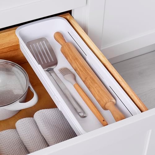 YouCopia DrawerFit® Sliding Drawer Bin, Expandable and Adjustable Kitchen Storage Organizer, Speckled White