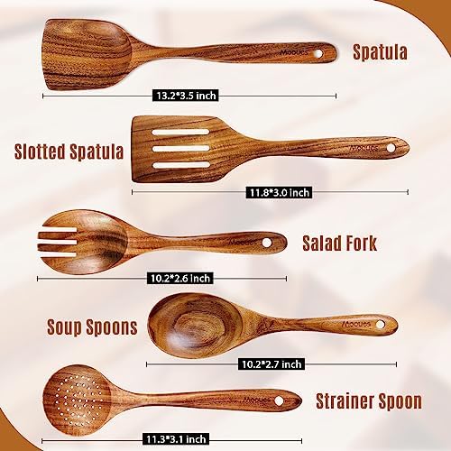 Wooden Kitchen Utensil Set, 5 PCS Natural Teak Wooden Spoons for Cooking