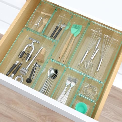 7 PCS Plastic Drawer Organizers Set, 4 Size Desk Drawer Organizer Trays