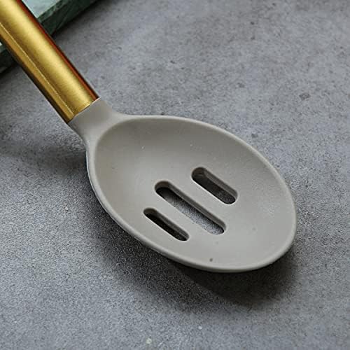Berglander Non-stick Silicone Slotted Spoon, Titanium Gold Plated Handle, Basting Spoon, Dishwasher Safe, Easy to Clean