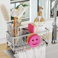 Sponge Holder for Kitchen Sink,Smiley Face Sink Caddy with Removable Brush Holder,Self-Draining Sponge Caddy for Soap,Dish Brush,Scrubber,Kitchen Essentials and Gadgets-Silver
