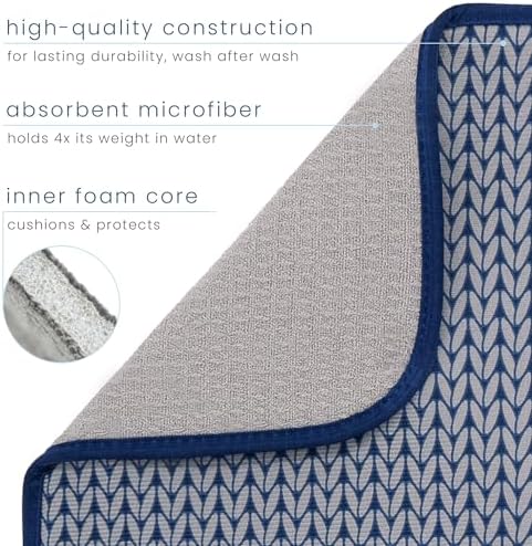 S&T INC. Dish Drying Mat, 16" x 18", Large, Blue Stockinette