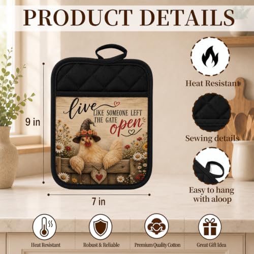 Farmhouse Halloween Chicken Pot Holders for Kitchen 2 Pack Set