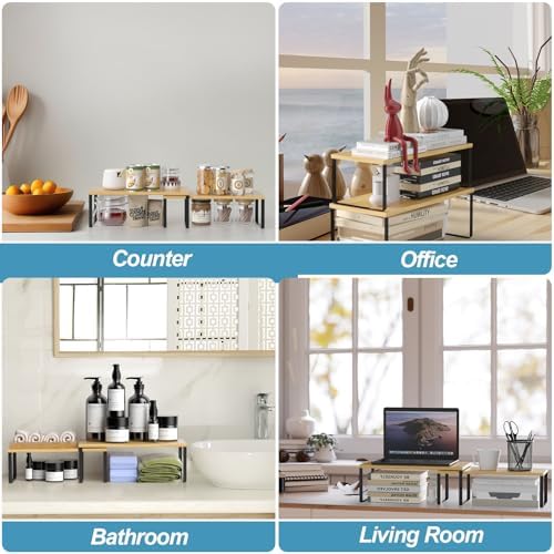 NEX Bamboo Cabinet Organizer Shelf, Kitchen Counter Shelves Set of 2