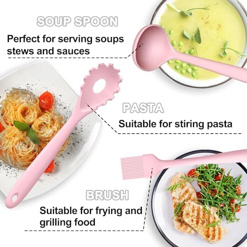 Umite Chef 22-Piece Silicone Cooking Utensils Set, Heat Resistant & Dishwasher Safe Kitchen Tools, Non-Scratch Spatula Set for Nonstick Cookware (Pink)