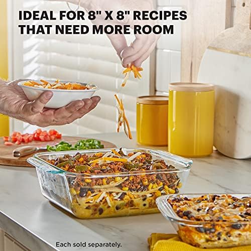 Pyrex 8x8 Deep Glass Baking Dish with Plastic Lid, Deep Casserole Dish
